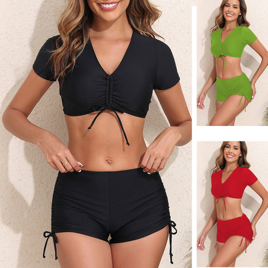 Damen Sportliches Bikini-Set mit kurzem Oberteil und schnürbarem Höschen R&B