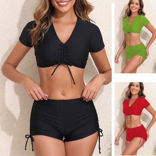 Damen Sportliches Bikini-Set mit kurzem Oberteil und schnürbarem Höschen R&B