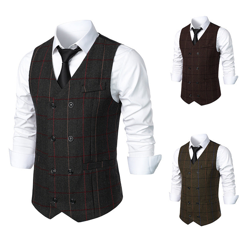 Herren elegante Karoweste mit doppelter Knopfleiste und klassischem Karo-Muster