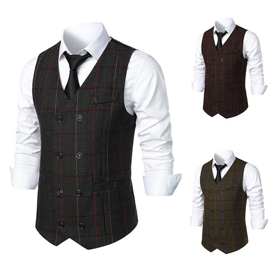 Herren elegante Karoweste mit doppelter Knopfleiste und klassischem Karo-Muster R&B