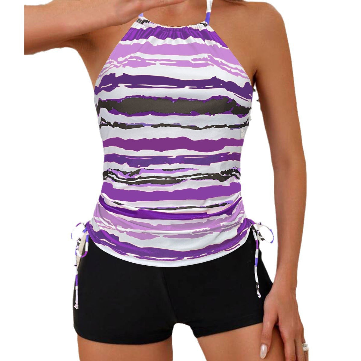 Damen Tankini-Oberteil mit verstellbaren Riemen und raffiniertem Wickeldetail R&B
