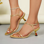 Damen elegante Slingback-Sandalen mit feinen Riemen und blockiertem Absatz R&B