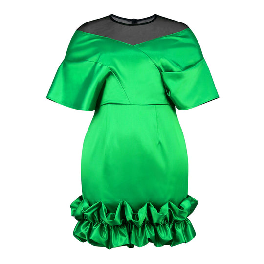 Damen elegantes Kleid mit asymmetrischem Volant und Rüschenabschluss R&B