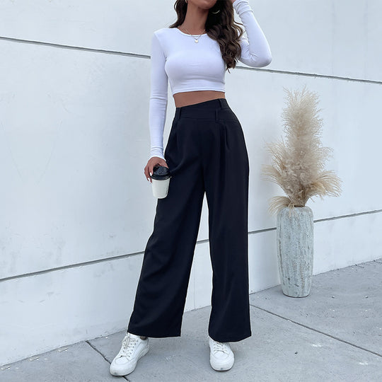 Damen Weite High-Waist-Hose mit eleganter Bügelfalte R&B