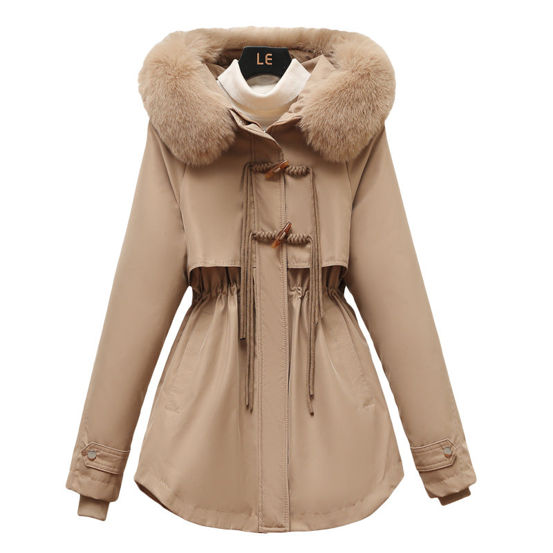 Damen Wattierte Winterjacke mit abnehmbarem Kunstfellkragen und Taillenzug R&B