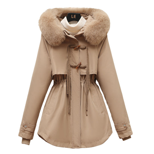 Damen Wattierte Winterjacke mit abnehmbarem Kunstfellkragen und Taillenzug R&B