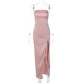 Damen Elegantes Maxikleid mit verführerischem Schlitz und trägerlosem Design R&B