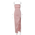Damen Elegantes Maxikleid mit verführerischem Schlitz und trägerlosem Design R&B