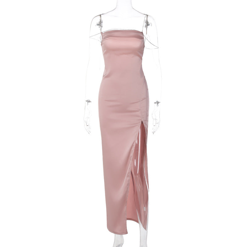 Damen Elegantes Maxikleid mit verführerischem Schlitz und trägerlosem Design R&B