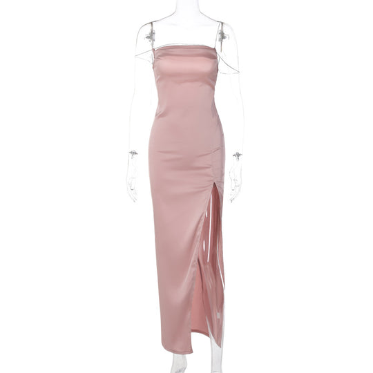 Damen Elegantes Maxikleid mit verführerischem Schlitz und trägerlosem Design R&B