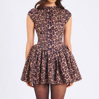Damen verspieltes und figurbetontes Mini-Kleid mit Leopardenmuster R&B