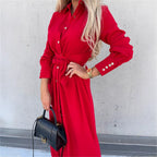 Damen Hemdkleid mit Wickelgürtel und Knopfleiste R&B