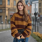 Damen Übergroßer gestreifter Strickpullover R&B