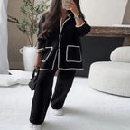 Damen elegantes Strickblazer-Set mit kontrastierenden Details R&B