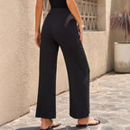 Damen Weite, gestreifte Plisseehose mit hohem Bund und elastischem Taillenbund R&B