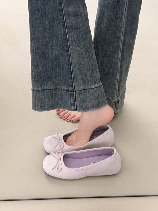 Damen Ballerinas mit zarter Schleifenapplikation und weichem Veloursleder R&B