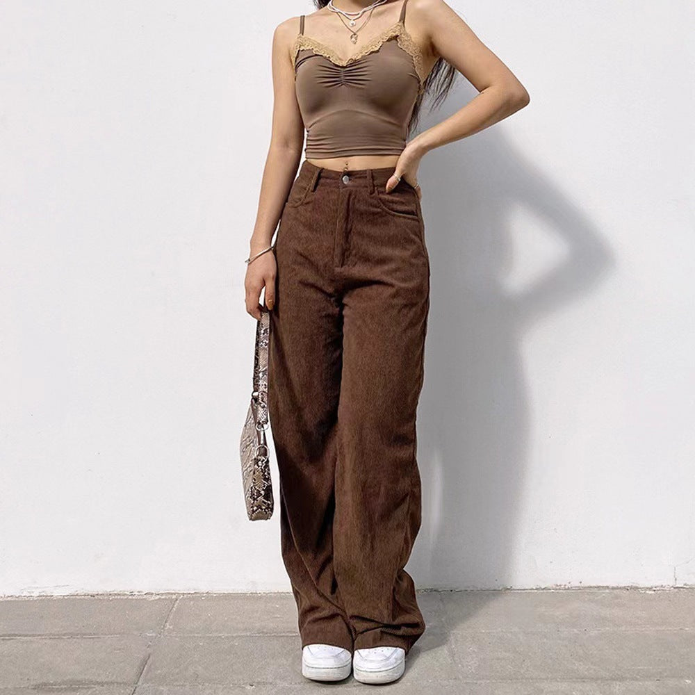 Damen Weite Cordhose mit hohem Bund und dekorativen Seitentaschen R&B