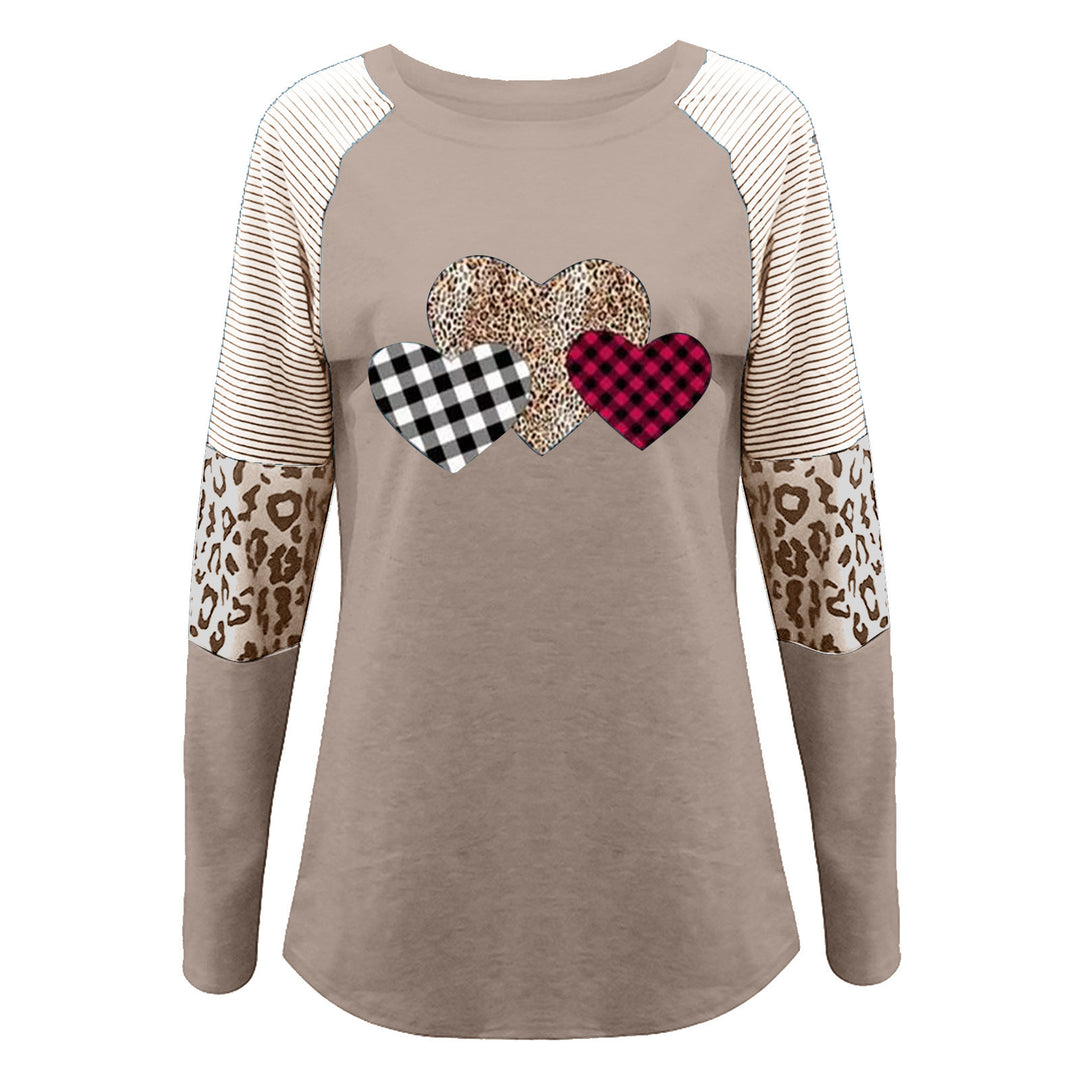 Damen Lässiges Langarmshirt mit Herzmuster und strukturiertem Design R&B