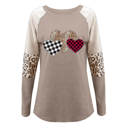 Damen Lässiges Langarmshirt mit Herzmuster und strukturiertem Design R&B