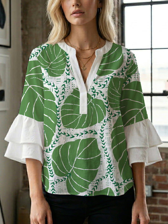 Damen Bluse mit voluminösen Rüschenärmeln und floralem Druck R&B