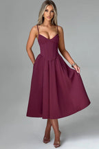Damen Midikleid mit figurbetontem Oberteil und schwingendem Rock