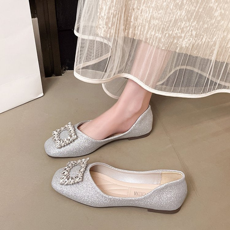 Damen funkelnde Ballerinas mit zierlichem Schmuckdetail R&B