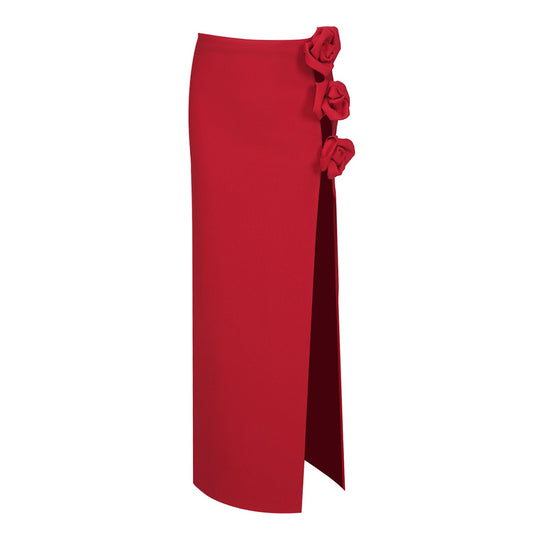 Damen eleganter, figurbetonter Rock mit Blumenapplikationen und seitlichem Schlitz R&B