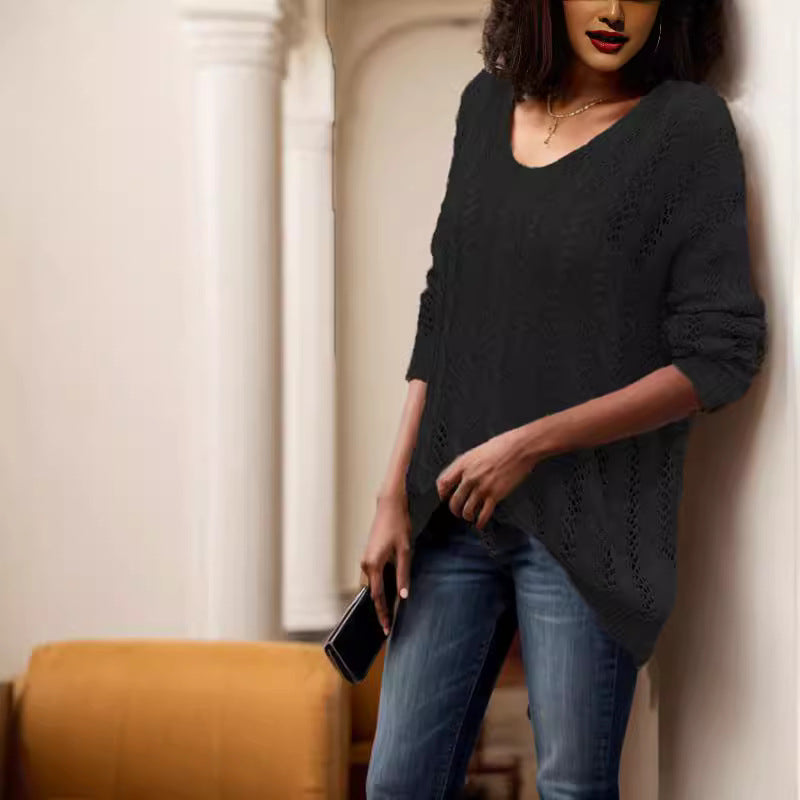 Damen luftiger Strickpullover mit Rippstruktur und asymmetrischem Saum R&B