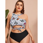 Damen Cut-Out Bikini mit modischem Blütenmuster und hohem Taillen-Slip R&B