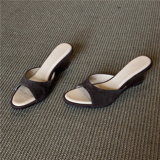 Damen elegante Keil-Mules mit geschwungener Sohle R&B