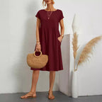 Damen Freizeitleinenkleid mit leichtem Schnitt und Taschen R&B