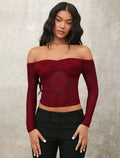 Damen Off-Shoulder Spitzenoberteil mit langen Ärmeln und romantischen Details R&B