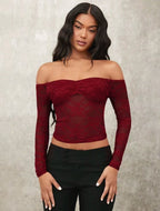 Damen Off-Shoulder Spitzenoberteil mit langen Ärmeln und romantischen Details R&B