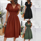 Damen Midikleid mit V-Ausschnitt und Taillenakzent R&B