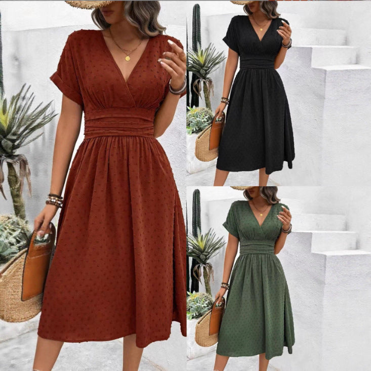 Damen Midikleid mit V-Ausschnitt und Taillenakzent R&B
