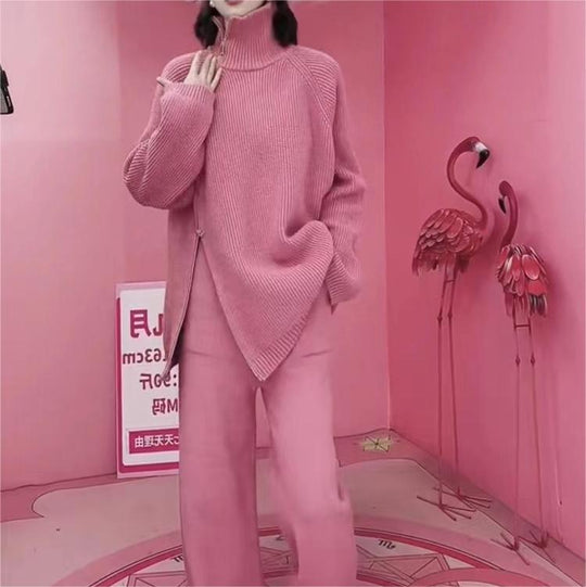 Damen Strickensemble mit Rollkragen und Reißverschluss R&B