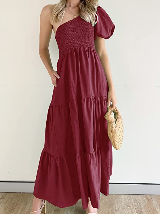 Damen Maxikleid mit asymmetrischem Trägerdesign und voluminösem Rock R&B
