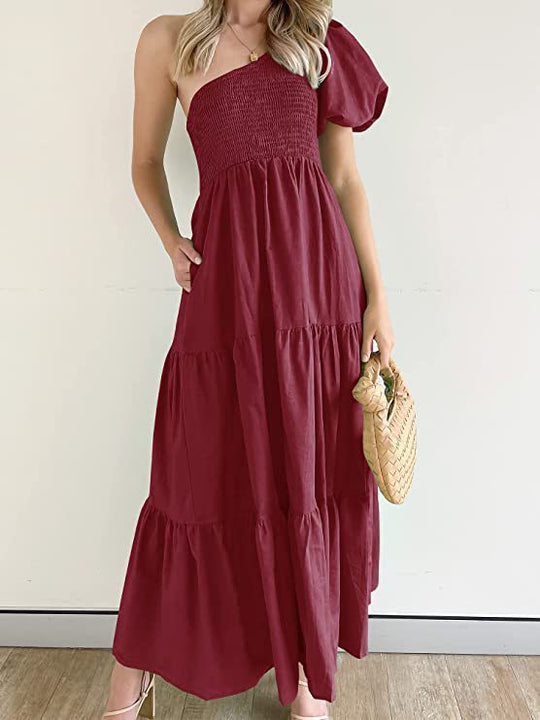 Damen Maxikleid mit asymmetrischem Trägerdesign und voluminösem Rock R&B