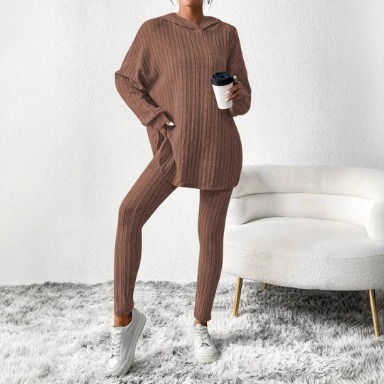 Damen Leggings-Set mit strukturiertem Langarmoberteil und bequemer Passform R&B