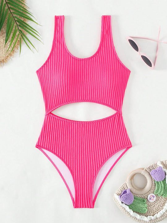 Damen Einteiler Badeanzug mit modernem Cut-Out und strukturiertem Design R&B