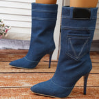 Damen Overknee-Stiefel aus hochwertigem Denim mit elegantem Absatz R&B