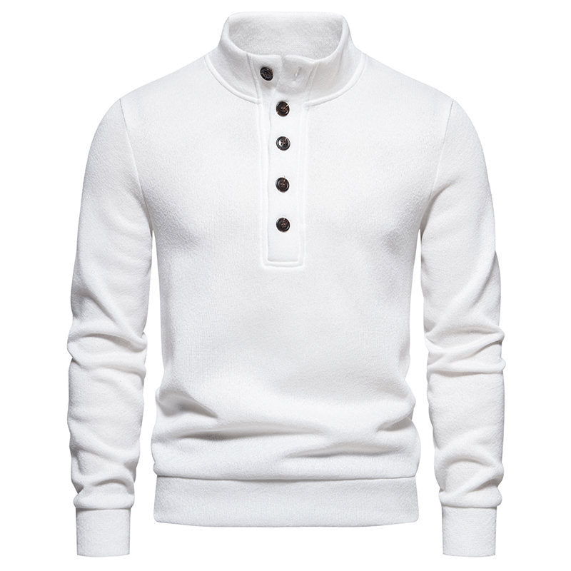Herren bequemer Stehkragenpullover mit Knopfleiste und strukturiertem Design R&B