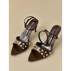 Damen elegante Slingback-Pumps mit goldenen Nieten R&B