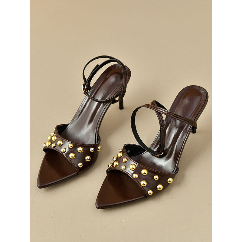 Damen elegante Slingback-Pumps mit goldenen Nieten R&B