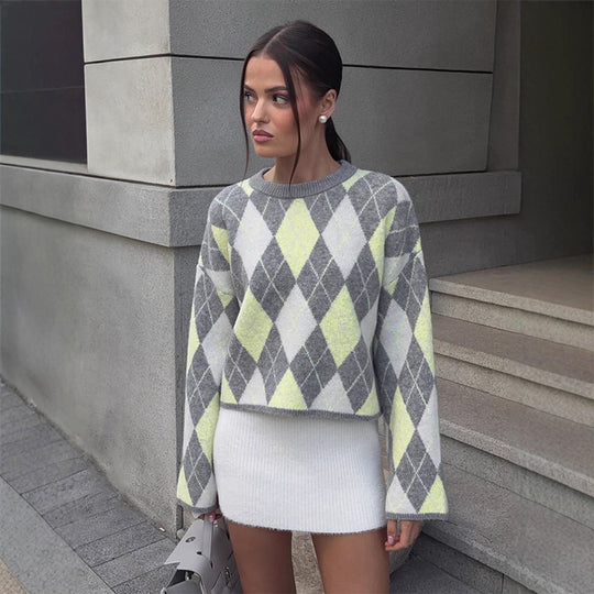 Damen modischer Pullover im Karomuster R&B