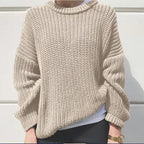 Damen legerer Grobstrickpullover mit weitem Schnitt und trendy Maschenmuster R&B