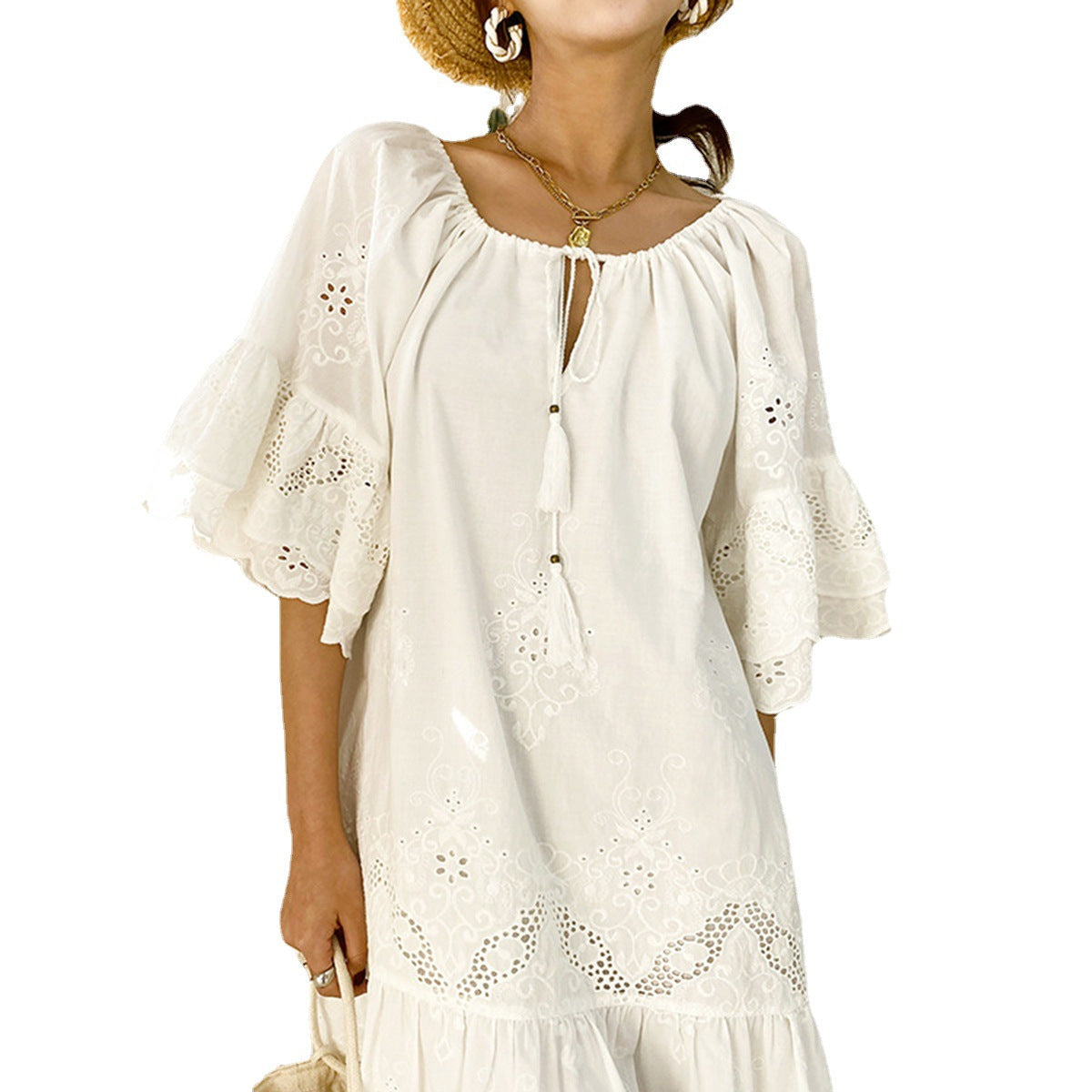 Damen Luftiges Sommerkleid mit Spitzenverzierungen EB