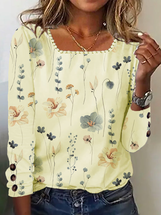 Damen Bluse mit floralem Druck und dekorativen Knopfdetails R&B