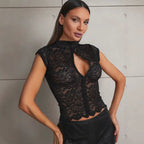 Damen Spitzenbluse mit Stehkragen R&B