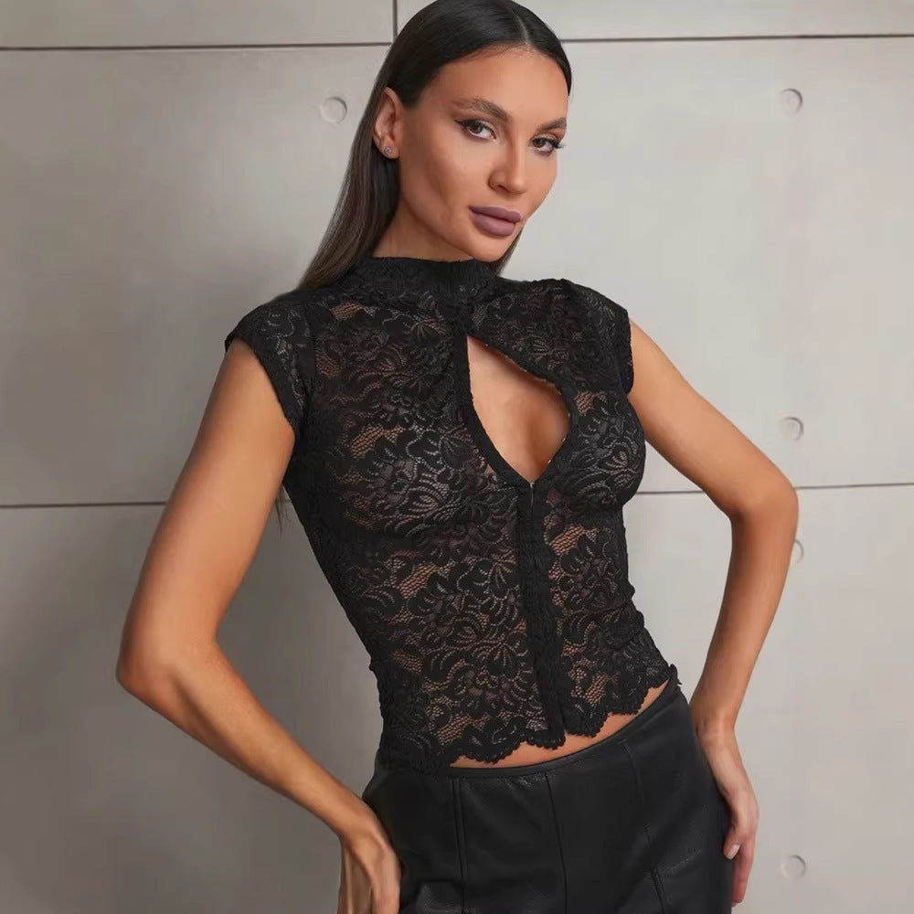 Damen Spitzenbluse mit Stehkragen R&B